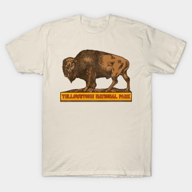 Vintage Yellowstone National Park Buffalo Souvenir T-Shirt by darklordpug